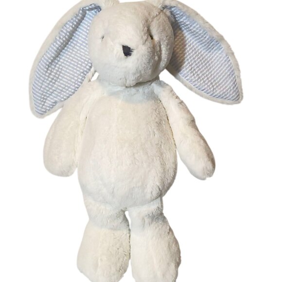 Macy's First Impressions White Bunny Blue Striped Plush BeanBag Lovey Toy 15" - Picture 2 of 5